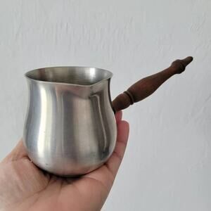 Vintage International Pewter Brandy Warmer Stainless Steel with Wooden Handle